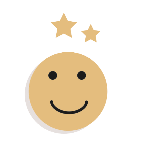 Mustard Yellow smiling emoji with stars and a dropshadow