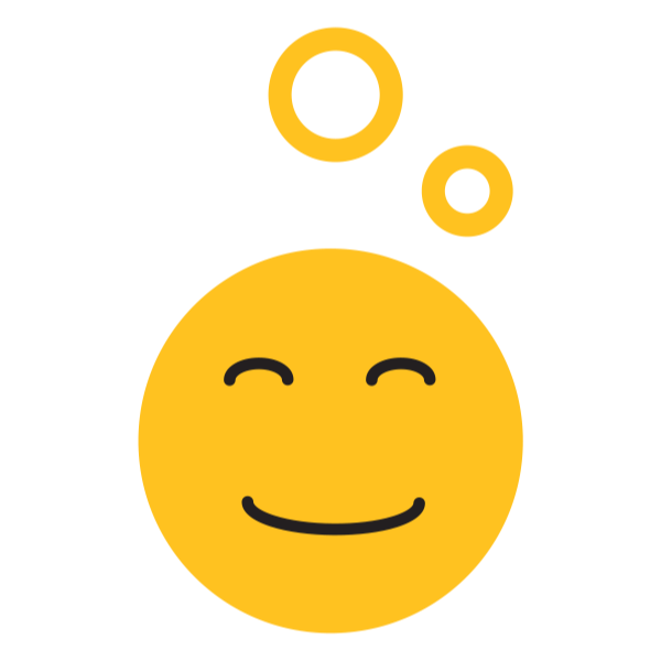 StoryFit Emoji - Bold yellow face smiling with eyes closed in thought in a square