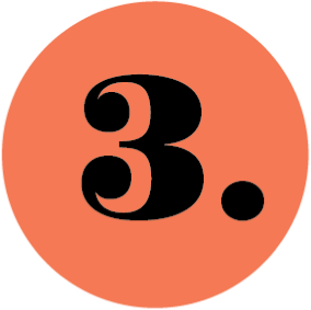 Large black number three on a red-orange circle